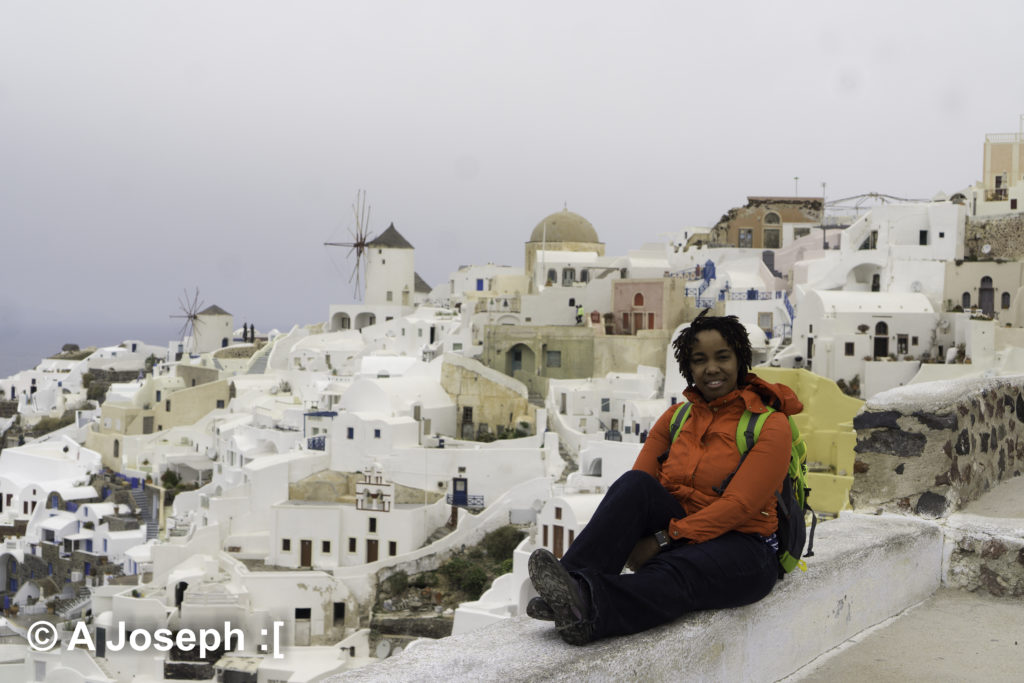 Photo in Oia with the windmills in the background