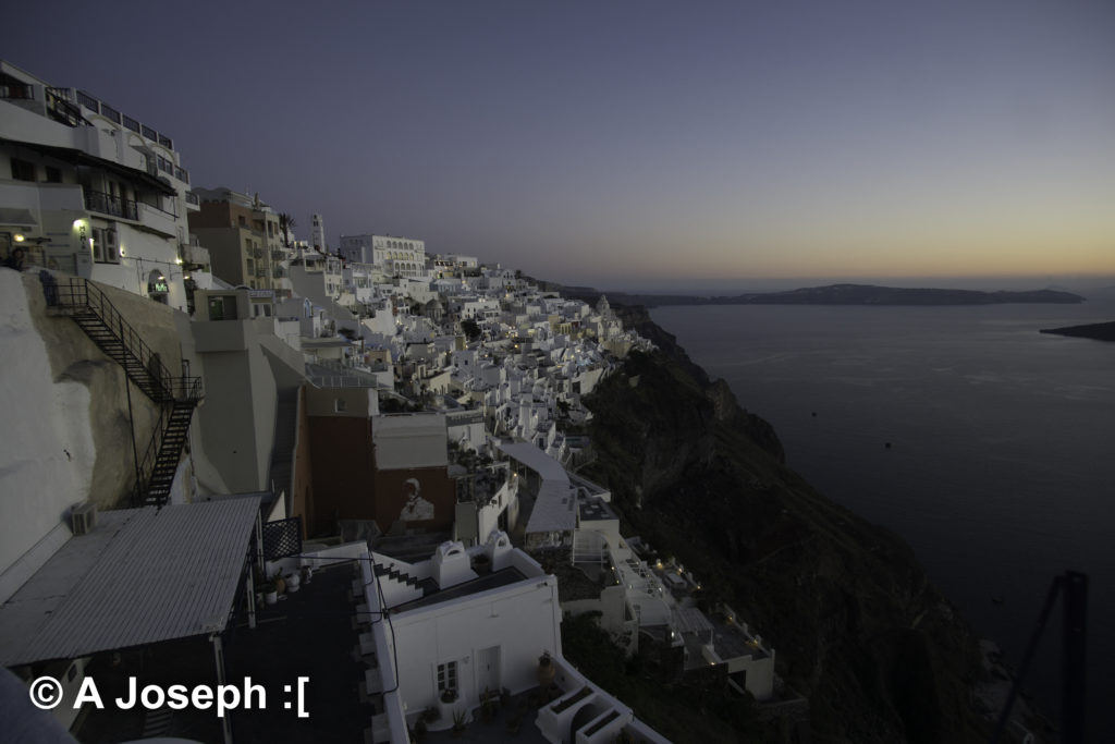 A view of the Caldera from Fira at sunset